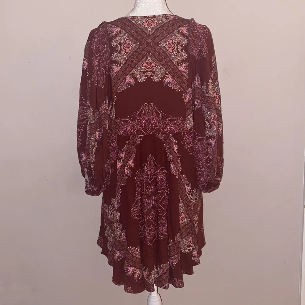 Free People Girl Talk Printed Tunic Top - Pomegranate Combo - Picture 6 of 15